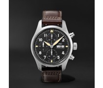 Pilot's Spitfire Chronograph 41 mm Uhr aus Edelstahl mit automatischem Aufzug und Lederarmband, Ref.-Nr.: IW387903