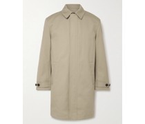 Mantel aus doppelseitigem Baumwoll-Twill mit Lederbesatz