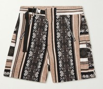 Straight-Leg Belted Cotton-Jacquard Shorts