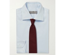 Cutaway-Collar Pinstriped Cotton Shirt