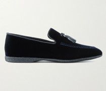 Hope Slippers aus Samt mit Lederbesatz, Ripsband und Troddeln