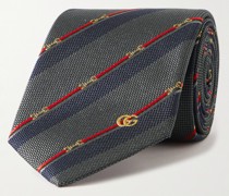 Gestreifte Krawatte aus Seiden-Jacquard mit Logostickereien, 7 cm