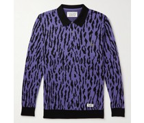 Pullover aus einer Baumwollmischung mit Leopardenprint, Logostickerei und Polokragen