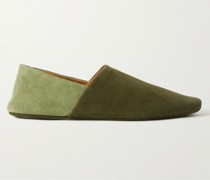 Collapsible-Heel Two-Tone Suede Travel Slippers