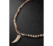 Gold, Wood and Diamond Beaded Pendant Necklace