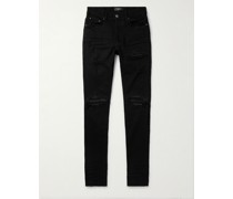 MX1 Skinny Jeans mit Einsätzen aus Leder in Distressed-Optik