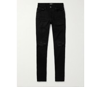 MX1 Skinny Jeans mit Einsätzen aus Leder in Distressed-Optik