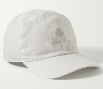 Baseballkappe aus gestreiftem Leinen mit Logostickerei