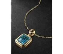 Large 14-Karat Gold Blue Topaz Pendant Necklace
