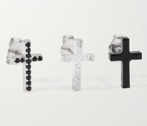 Set of Three Silver-Tone Crystal Earrings