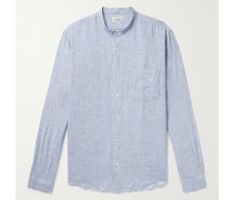 Grandad-Collar Pinstriped Linen Shirt