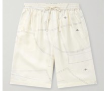 Gerade geschnittene Shorts aus bedrucktem Seiden-Twill mit Kordelzugbund