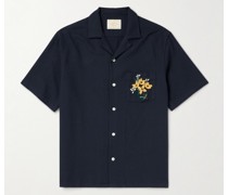 Hemd aus Baumwoll-Piqué mit wandelbarem Kragen und Stickerei
