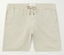 Shorts aus strukturiertem Baumwoll-Dobby mit geradem Bein und Kordelzug