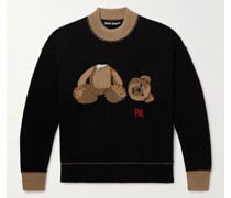 Pullover aus Schurwolle mit Logo-Intarsienmotiv