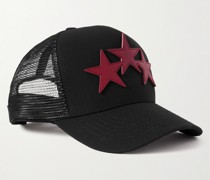 Leather-Trimmed Cotton-Canvas and Mesh Trucker Hat