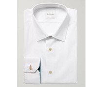 White Slim-Fit Contrast-Cuff Cotton-Poplin Shirt