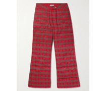 Karierte gerade geschnittene Hose aus Baumwoll-Twill mit Daunenfüllung