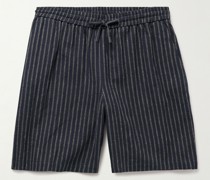 Gerade geschnittene Shorts aus einer gestreiften Leinen-Baumwollmischung mit Kordelzugbund