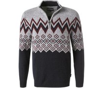 Pullover Troyer Wolle navy-grau gemustert
