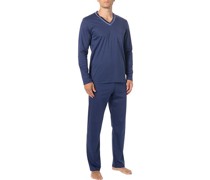 Schlafanzug Pyjama Baumwoll-Jersey dunkel