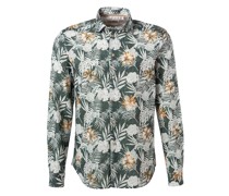 Hemd Shaped Fit Leinen-Baumwolle dunkel floral