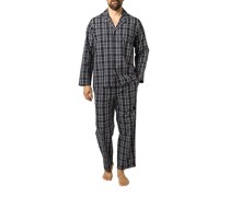 Schlafanzug Pyjama Popeline navy kariert