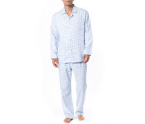 Schlafanzug Pyjama Flanell hell kariert