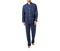 Schlafanzug Pyjama Flanell navy meliert