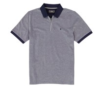 Polo-Shirt Zip-Polo Baumwoll-Piqué -weiß meliert