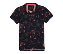 Polo-Shirt Baumwoll-Piqué navy-rot floral