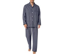 Schlafanzug Pyjama Baumwolle marine kariert
