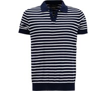 Polo-Shirt Baumwoll-Strick navy-weiß gestreift