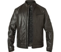 Lederjacke Lammnappa wattiert dunkeloliv
