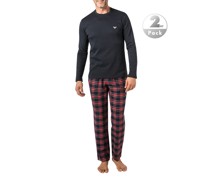 Schlafanzug Pyjama Jersey-Flanell marine-rot