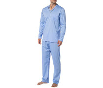 Schlafanzug Pyjama Baumwolle hell
