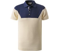 Polo-Shirt Baumwoll-Piqué ecru-dunkelblau