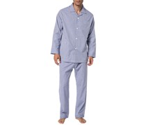 Schlafanzug Pyjama Baumwolle hell-weiß kariert