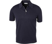 Polo-Shirt Zip-Polo Baumwoll-Strick navy