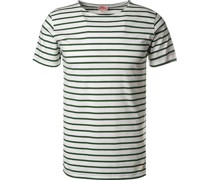 T-Shirt Baumwolle ecru-grün gestreift