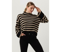 My Essential Wardrobe Damen Pullover & Cardigans Sila Striped Knit Rollneck - Schwarz