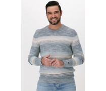 Cast Iron Herren Pullover & Cardigans R-neck Cotton Slub Stripe - Blau