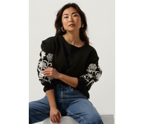Scotch & Soda Damen Pullover Embroidered Sleeve Sweatshirt - Schwarz