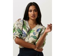 Jansen Amsterdam Damen Tops & T-Shirts Wb180 Printed Wrinkel Detail Short Sleeve Top - Sand