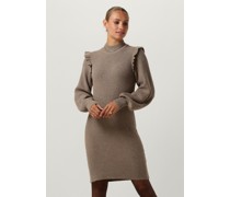 Object Damen Kleider Objmalea L/s Ruffle Knit Dress - Braun