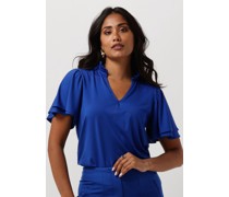 Jansen Amsterdam Damen Tops & T-Shirts Tc136 Top Short Ruffled Sleeve V-neck - Blau