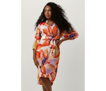 Jansen Amsterdam Damen Kleider Wbf514 Woven Print Dress Kneelength V-neck 3/4 Puffed Sleeve - Orange