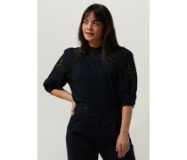 Ruby Tuesday Damen Tops & T-Shirts Salina Half Sleeves Blouse With Ruffle Neck And Embro Details - Dunkelblau