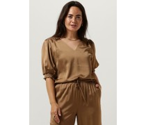 Minus Damen Blusen Selva V-neck Puff Half Sleeve Blouse - Camel