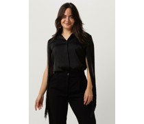 Access Damen Blusen Shirt With Fringed Sleeves - Schwarz